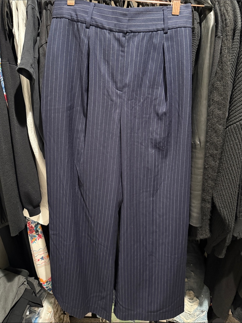 Ramy Brook Navy Pinstripe Wide-Leg Trousers